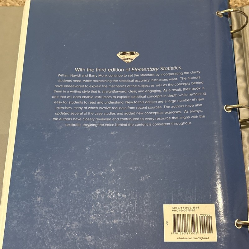 Loose Leaf Elementary Statistics by Navidi, William|Monk, Barry 3rd Edition gallery
