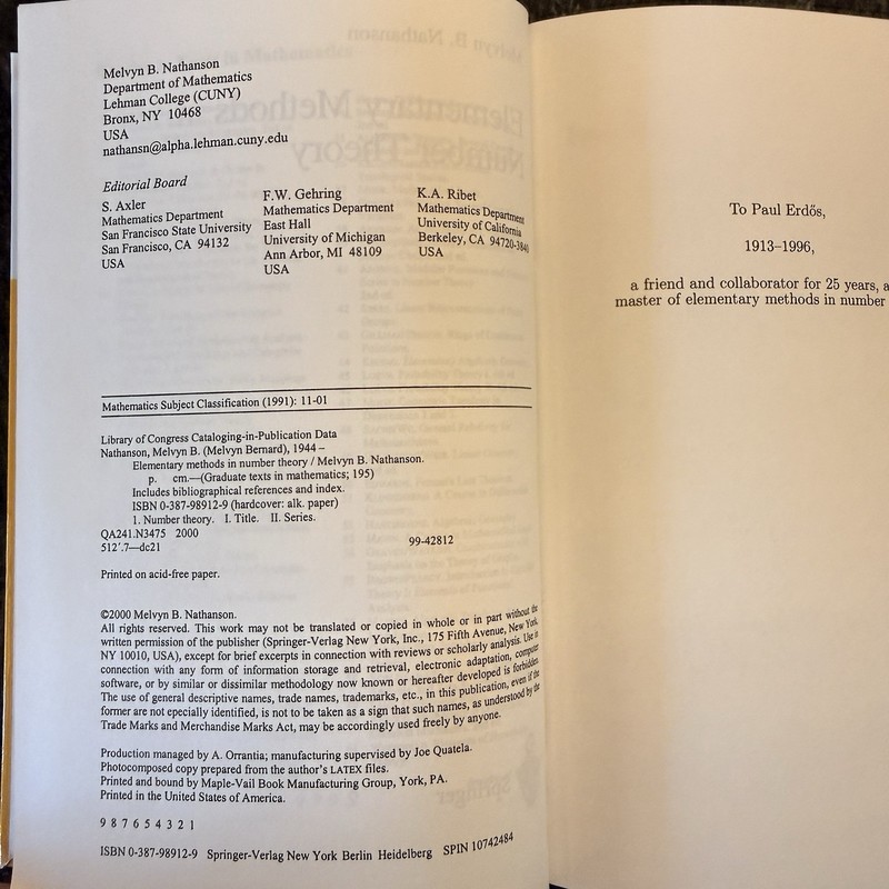 Elementary Methods in Number Theory Melvin B Nathanson Graduate Texts HC Book gallery