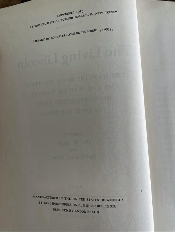 The Living Lincoln by SIGNED Paul M. Angle Earl Schenck Miers 1955 TRUE 1st Ed. gallery
