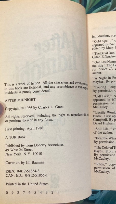 After Midnight Charles L. Grant 1986 Tor 1st ed. Signed by Grant Horror Stories gallery