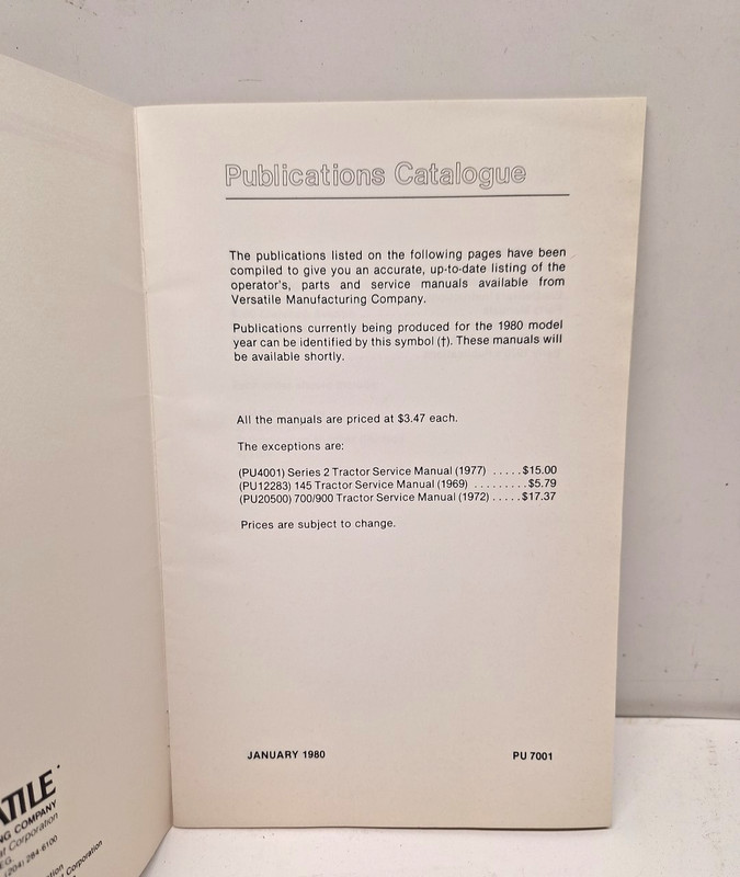 USED OLD STOCK VERSATILE 1980 PUBLICATION CATALOG PU7001 gallery