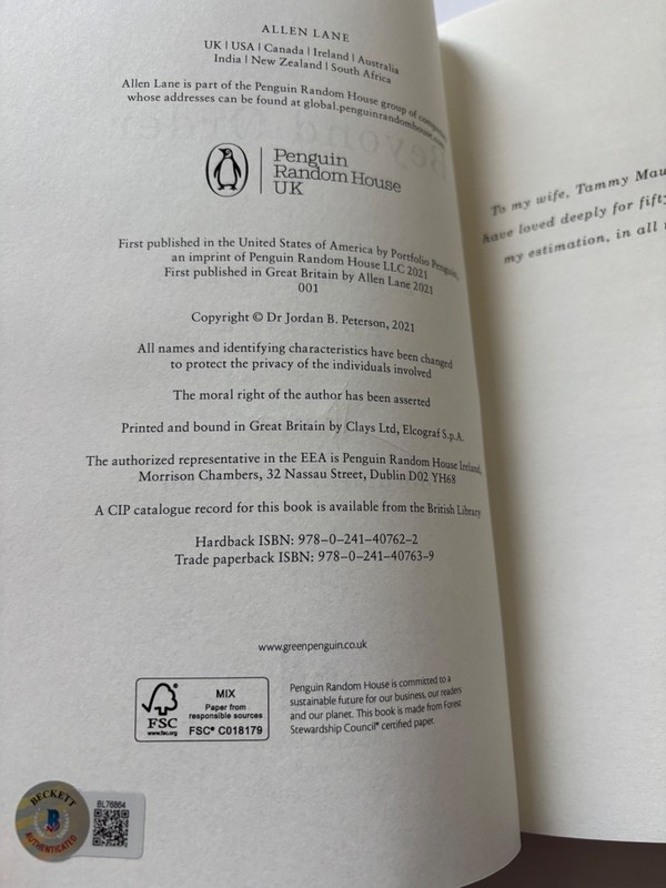 JORDAN B PETERSON SIGNED BEYOND ORDER 1ST HC BOOK 12 MORE RULES FOR LIFE BAS gallery