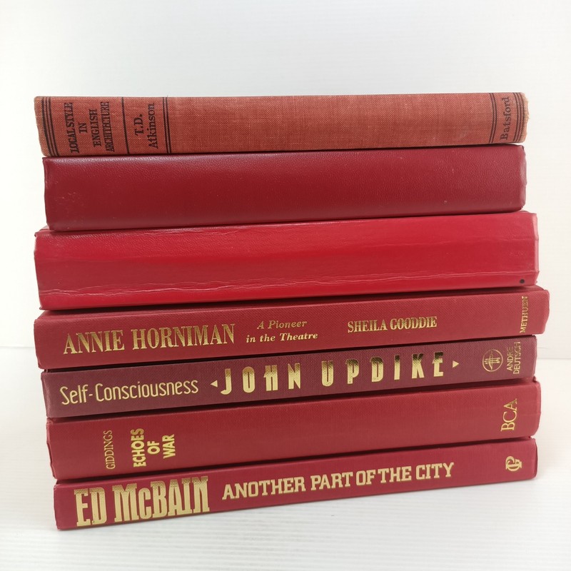 7x Red Vintage Hardcover Books Staging Props Shelf Decor Fill 19cm Linear