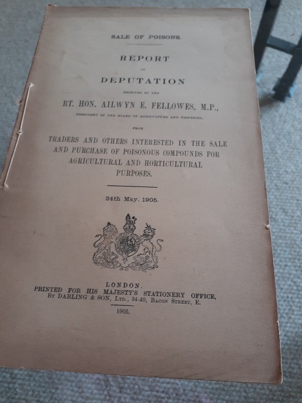 HMSO SALE OF POISONS REPORT OF DEPUTATION RT HON A FELLOWES VINTAGE PAMPLET 1905
