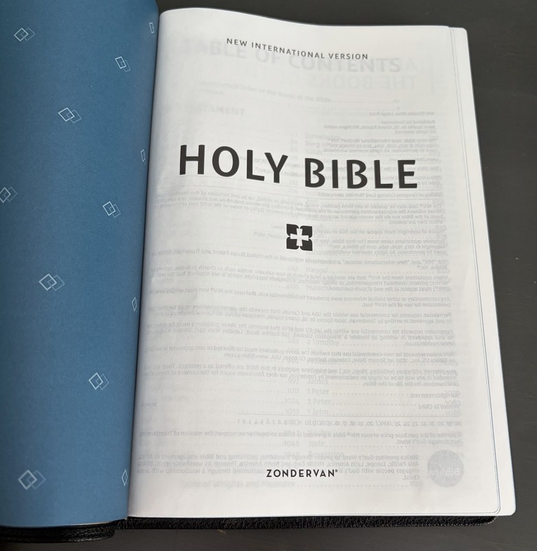 Zondervan NIV BIBLE Goatskin Cover Black w Silver gilt pages Large Print gallery