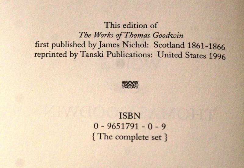 THE WORKS OF THOMAS GOODWIN - 12 Volume Set - Tanski Publications 1996 gallery