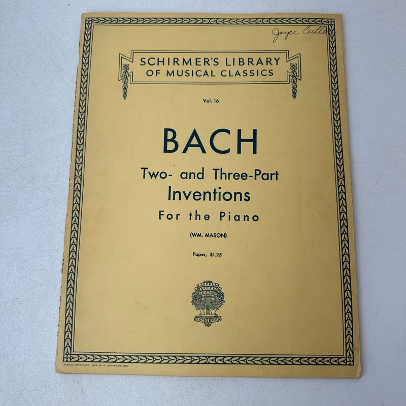Schirmer’s Library Musical Classics Vol. 16 Bach 2-3 Part Inventions Piano 1894