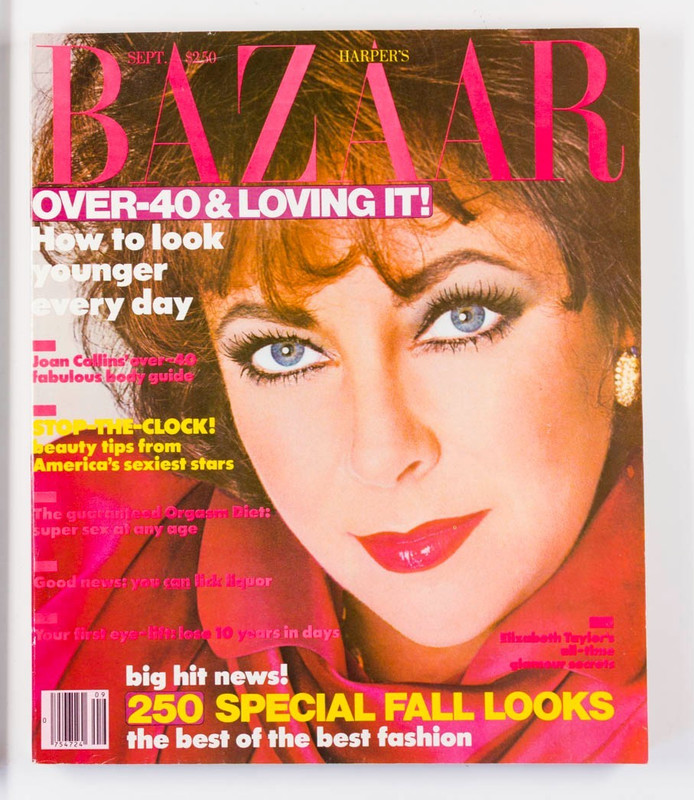 ELIZABETH TAYLOR Joan Collins FALL FASHION Stars HARPERS BAZAAR US November 1983
