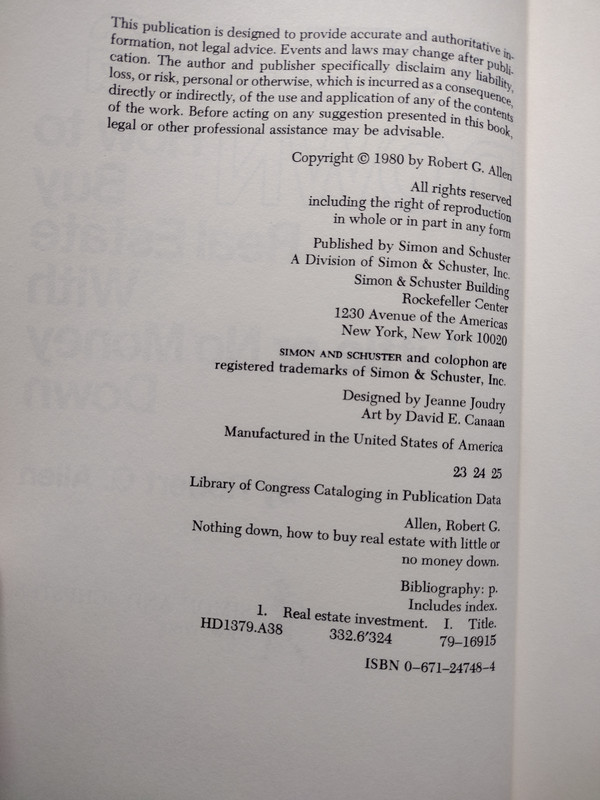Nothing Down Robert G Allen SIGNED 1980 HC Real Estate Investing Book w/ Dust Ja gallery