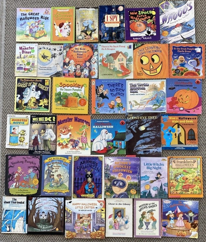 Lot of 35 Vintage Spooky Children’s Books Halloween Ghosts Witches Monsters
