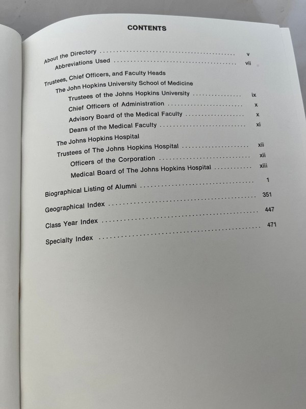 Johns Hopkins Medical Directory 1986 Hardcover Alumni Faculty Reference Book gallery
