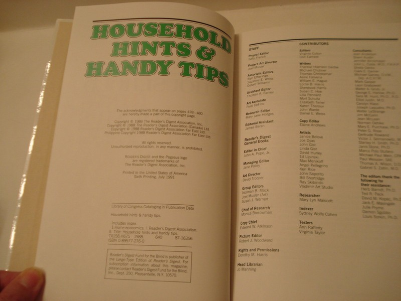Reader's Digest Household Hints & Handy Tips -1988 - hardcover EUC gallery