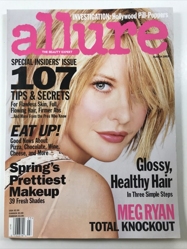 ALLURE magazine-March 2003 Fashion makeup Glossy Healthy Hair, Meg Ryan