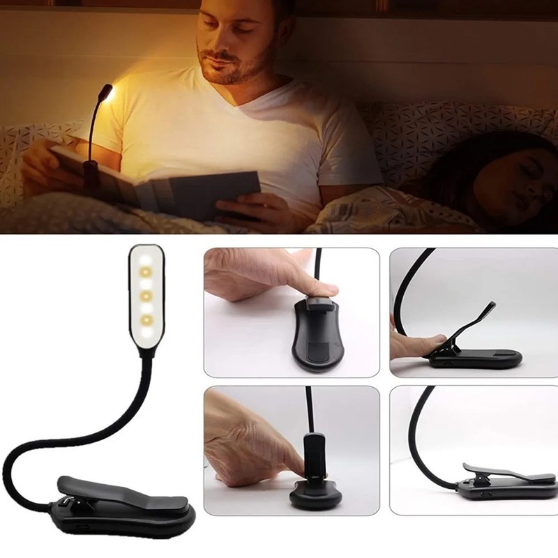 Flexible Rechargeable LED Book Light With 3 Light Modes Easy Clip Reading Lamp gallery