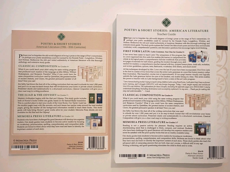 Memoria Press Poetry Short Stories Textbook Teacher Set American Lit Homeschool gallery