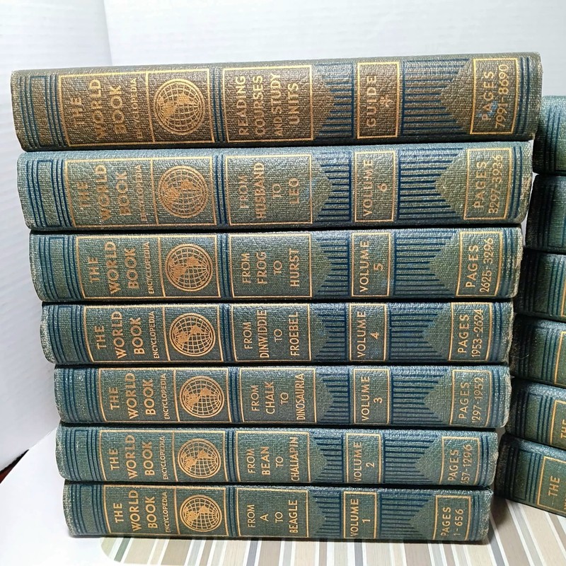 Antique 1930 World Book Encyclopedia Set Volumes 1-12 & Guide Leather Marbled gallery