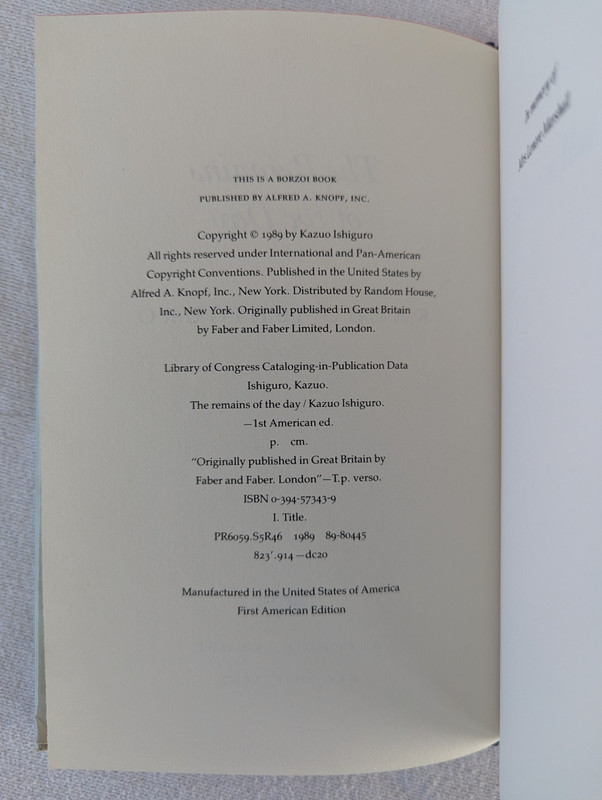 Kazuo Ishiguro The Remains Of The Day 1989 First Edition 1st Print Booker Prize gallery
