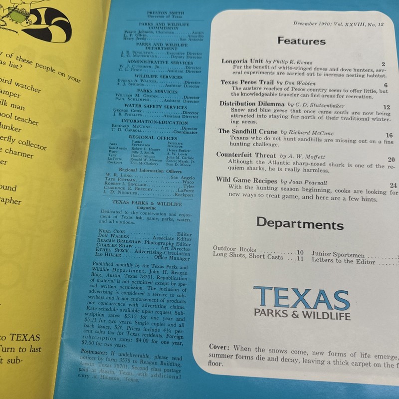 Texas Parks & Wildlife Magazine December 1970 Vol. XXVIII No. 12 Pecos Trail etc gallery