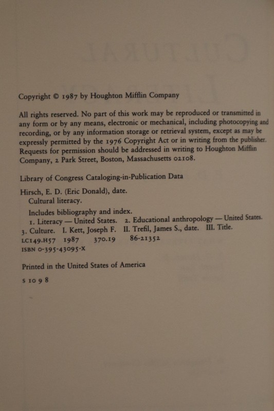 Cultural Literacy by E. D. Hirsch, Jr. Houghton Mifflin Company 1987 hardcover gallery