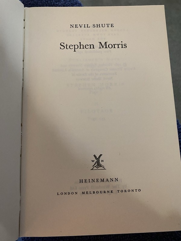 Stephen Morris by Neil Shute 1st Ed HCDJ 1961 Aviation gallery