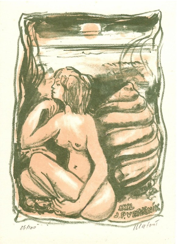 Vintage Original Risque’ Ex Libris Bookplate – «J. P. VETESNIK» ~ 16×11 cm