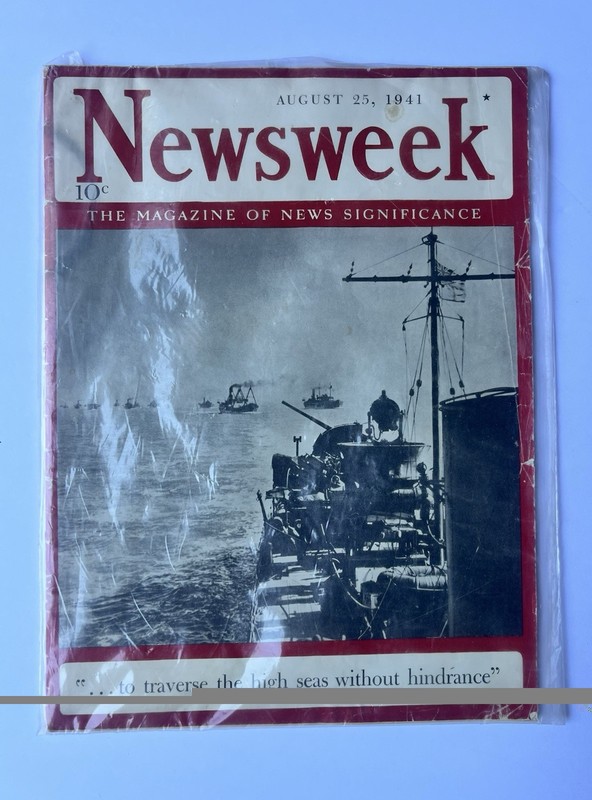 1941 AUGUST 25 NEWSWEEK MAGAZINE – HIGH SEAS WITHOUT HINDRANCE COVER GOOD