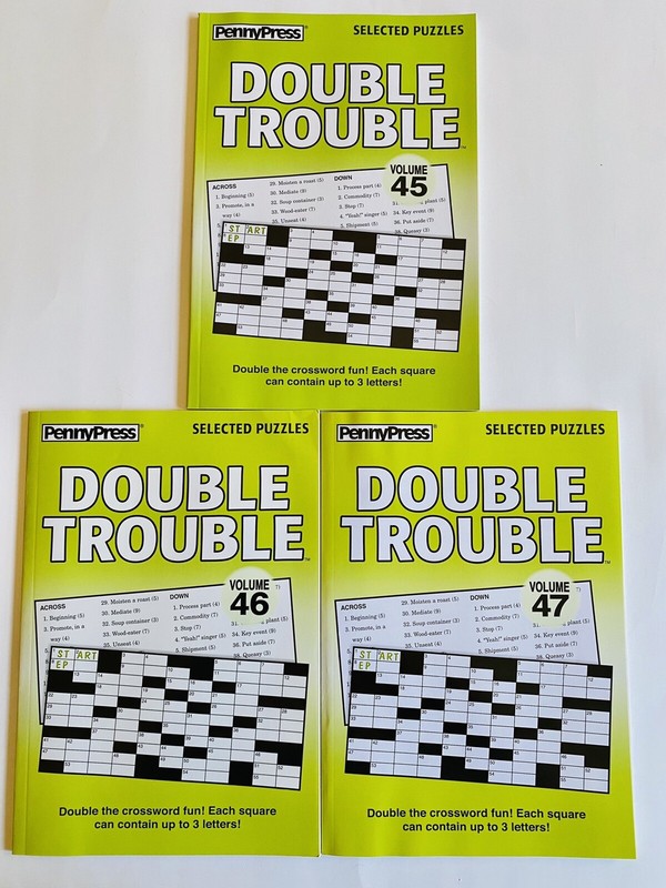Lot of 3 DOUBLE TROUBLE Penny Press Selected Puzzles DELL Variety crosswords