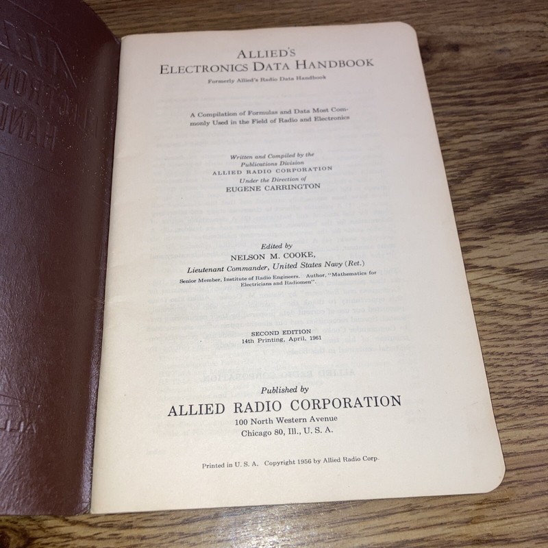 Allied Electronics Data Handbook, Allied Radio Corp. Softcover 1956 gallery