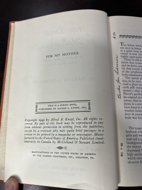 1949 The Devil in Massachusetts by Marion L. Starkey Salem Witch Trials HC gallery