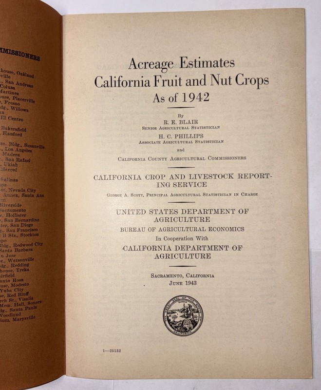 Acreage Estimates California Fruit & Nut Crops As Of 1942 R.E. Blair gallery
