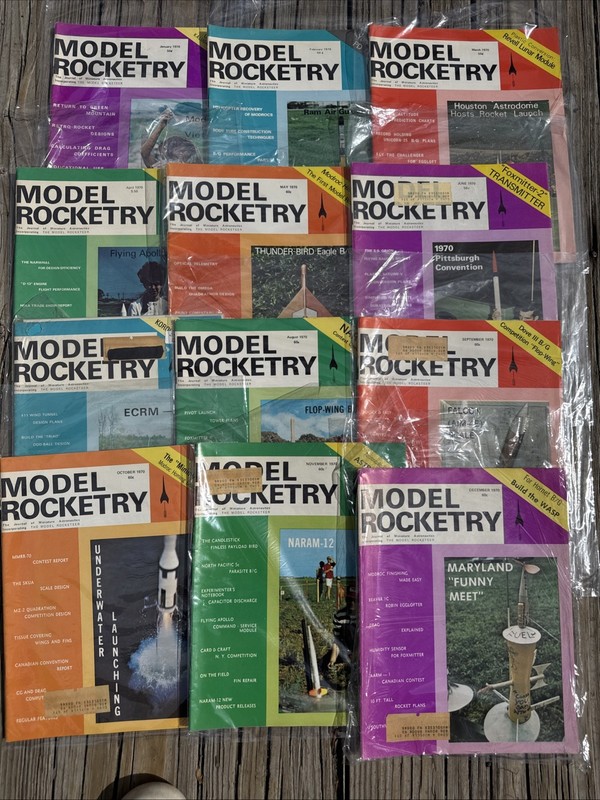 Jan-Dec 1970 Model Rocketry Magazines Near Mint Condition, Complete 1970 Set