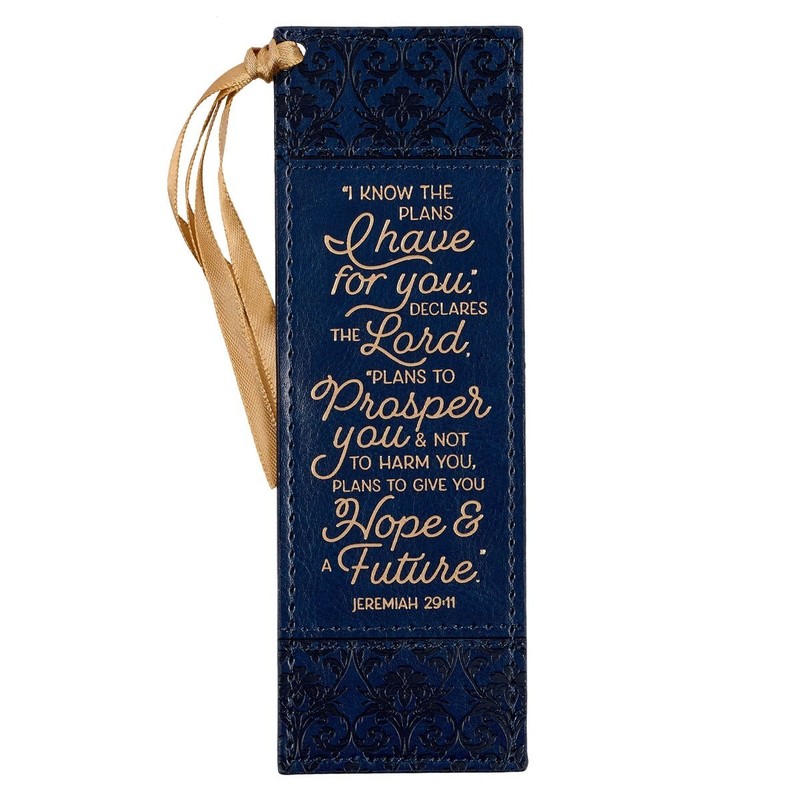 Bookmark-I Know The Plans I Have (Jeremiah 29:11)-Floral Trellis Blue Faux