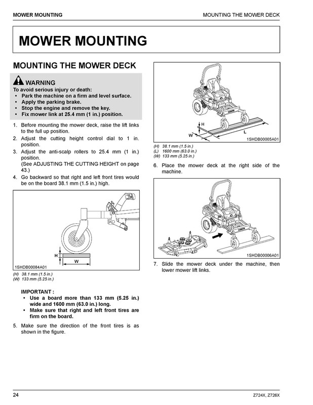 KUBOTA Z724X Z726X Zero Turn Operators Manual, BIND - FRONT & BACK - XL FOLDOUTS gallery