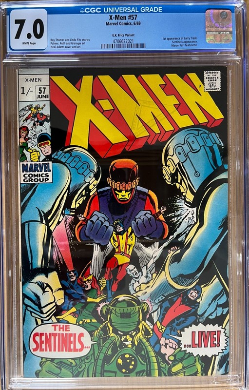 1969 X-MEN #57 CGC 7.0 1st app LARRY TRASK – App SENTINELS – MARVEL GIRL feature