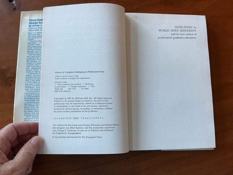 Value Analysis in Design and Construction by James O'Brien HC DJ 1st/1st McGraw gallery
