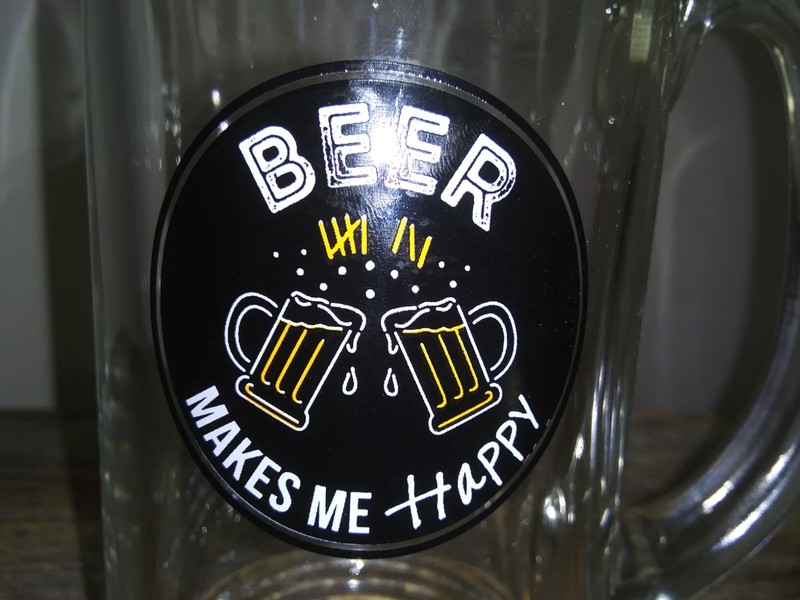 BEER Makes Me Happy Glass Mug with Handle - Thick & Heavy & Made in Italy - 16oz gallery