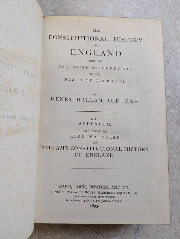 CONSTITUTIONAL HISTORY OF ENGLAND HENRY VII - GEORGE II WARby HENRY HALLAM 1893 gallery