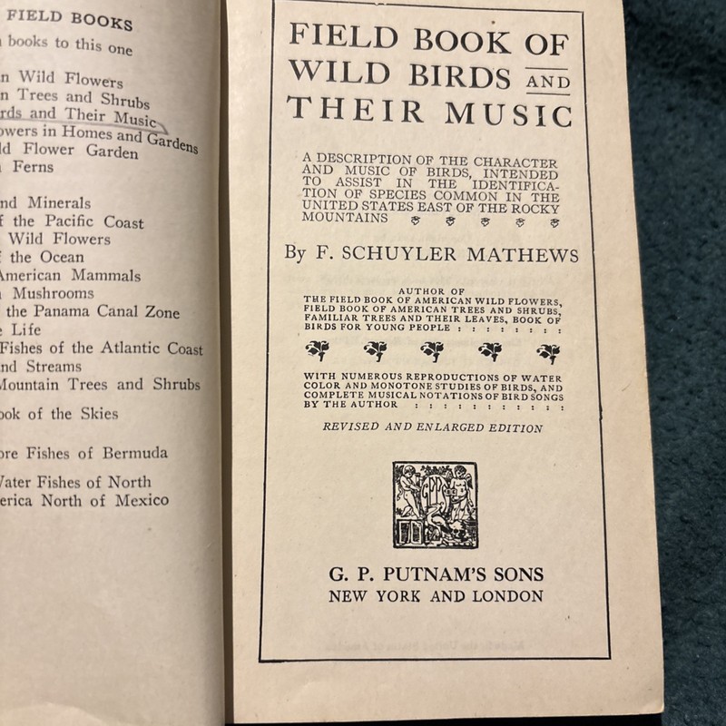 Vintage Field Book of Wild Birds and Their Music – F. Schuyler Mathews – Putnam