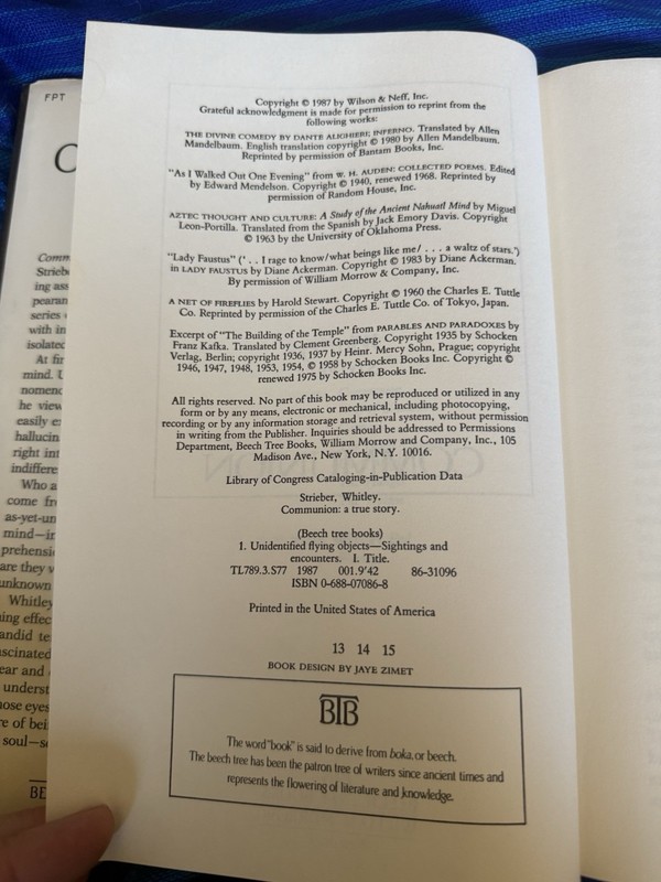 Communion | A True Story | by Whitley Strieber | 1987 UFO Aliens 1st Ed HCDJ gallery