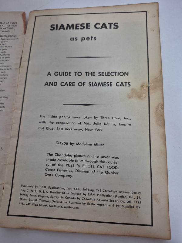 1956 Siamese Cats As Pets A Guide To The Selection & Care Of Cats PB gallery