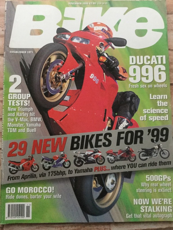Bike Magazine – November 1998 – Ducati 996, Speed Triple v Buell v R1100S v TDM