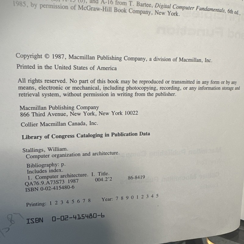 COMPUTER ORGANIZATION AND ARCHITECTURE: PRINCIPLES OF By William Stallings HC gallery