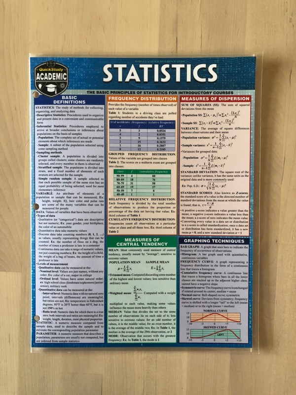 BarCharts Statistics Reference Quick Study Academic Outline Laminated