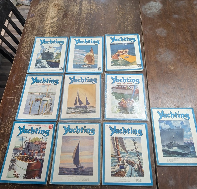 1942 Yachting Magazine Lot 10 Issues Near Complete Year Run WWII Era AS-IS