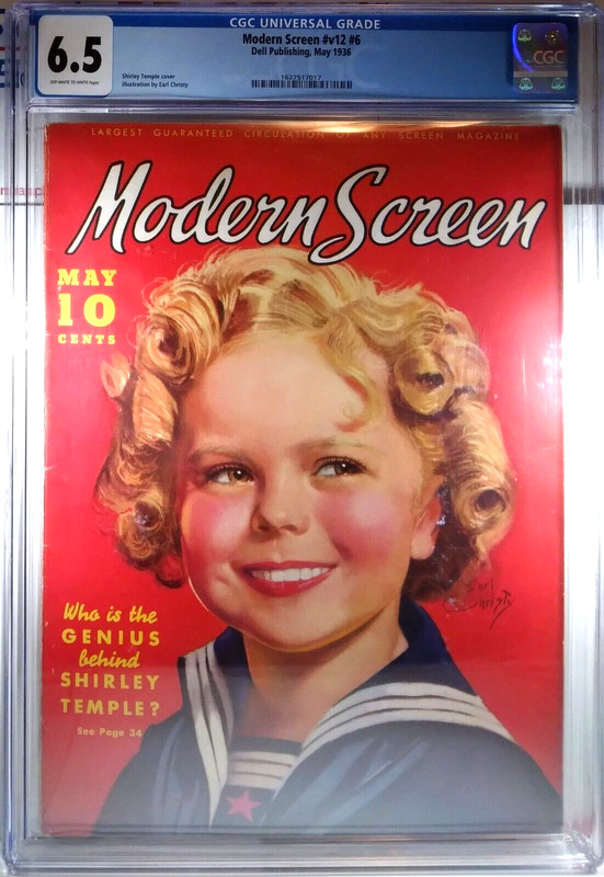 💥🍭 CGC 6.5 MODERN SCREEN V12 #6 SHIRLEY TEMPLE EARL CHRISTY DELL MAGAZINE 1936