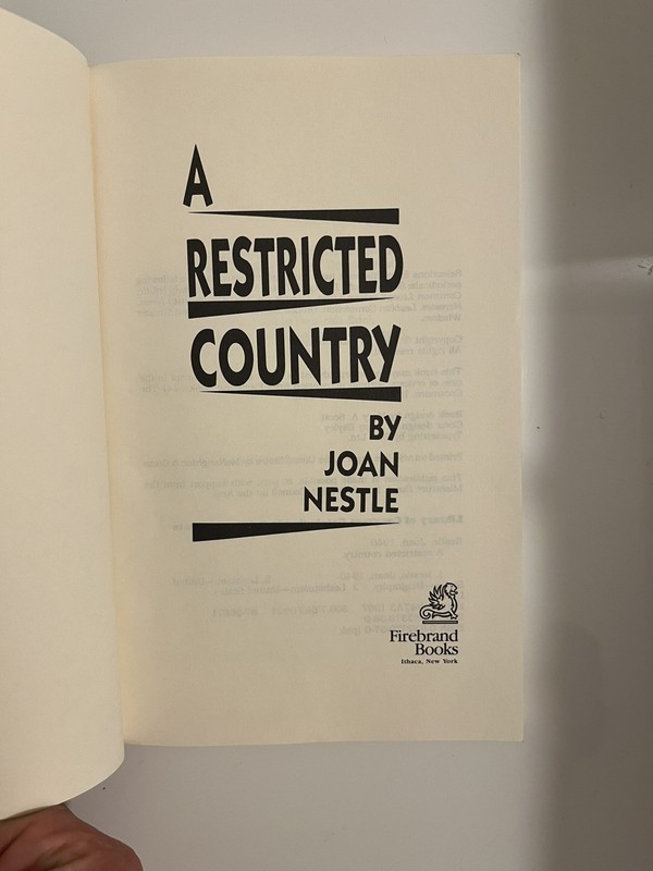 A Restricted Country by Joan Nestle - RARE 1987 paperback LGBTQ personal essays gallery
