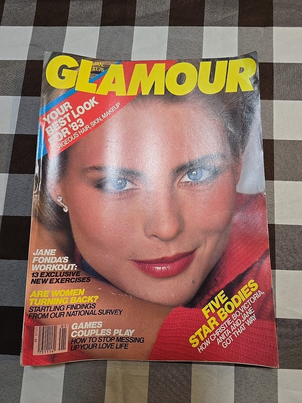 GLAMOUR Magazine, JANUARY 1983, KIM ALEXIS Cover, JANE FONDA WORKOUT, BO DEREK!