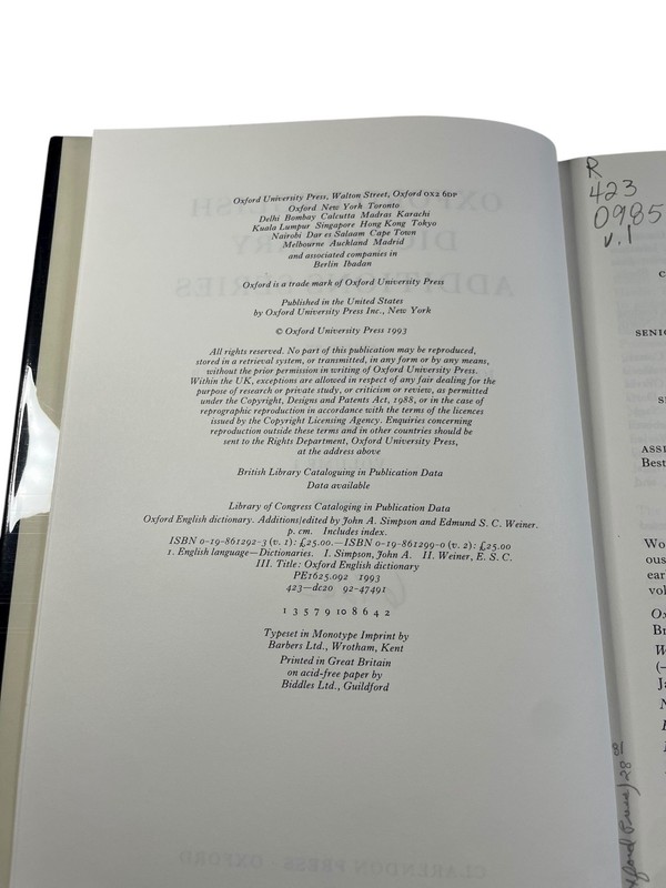 Oxford English Dictionary Additions Series Vol 1 Simpson Weiner 1993 Clarendon gallery