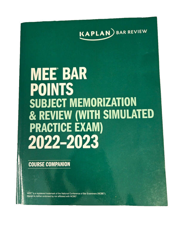 2022-2023 Kaplan Bar Review Mee Bar Points Subject Memorization & Review Exams