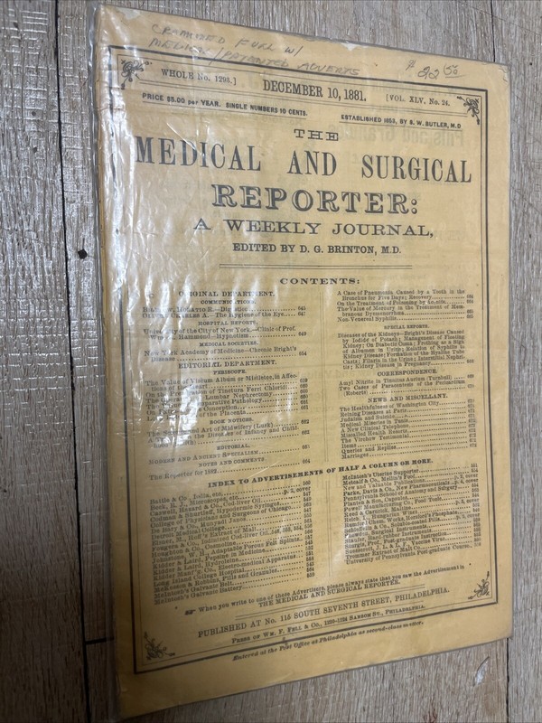 12/10/1881 Medical And Surgical Reporter Weekly Journal Rare Collectible 1 In 🌎